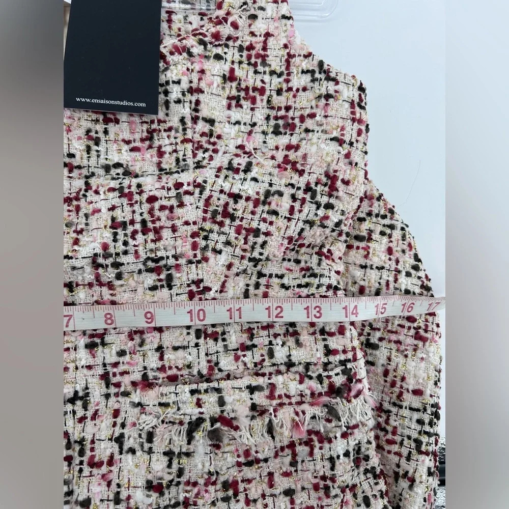NWT En Saison Everleigh Midi Tweed Dress Beige Burgundy Size S - Picture 11 of 13